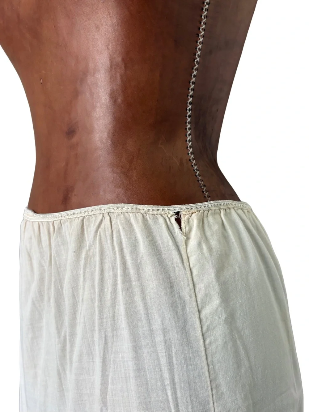 Vintage Cream Cotton Half Slip with Eyelet Embroidered Hem - Picture 6 of 9